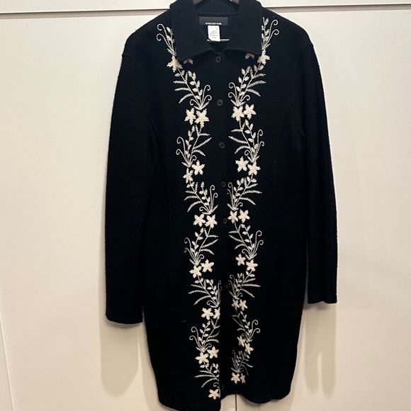 Jones New York Jackets & Blazers - Jones New York Black Trench Coat with White Floral Design